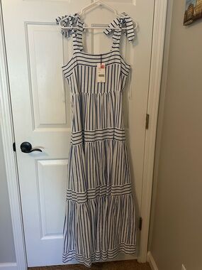A loves a Blue and White Striped Tie-Shoulder Maxi Dress new